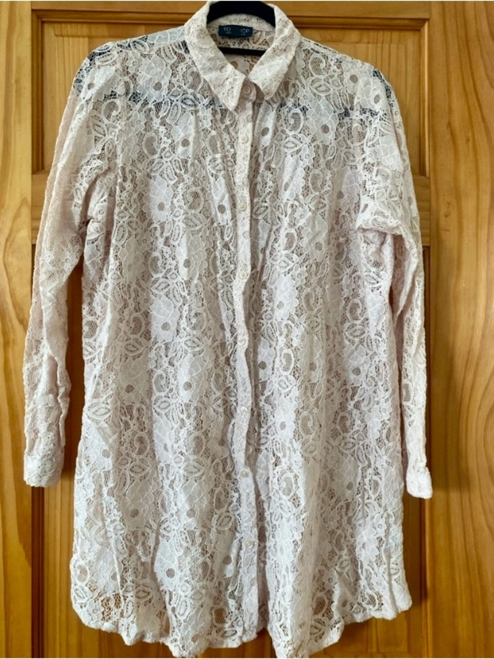 Topshop Ivory Floral Lace Tunic Dress Sheer Button Down Cottagecore Boho US 8